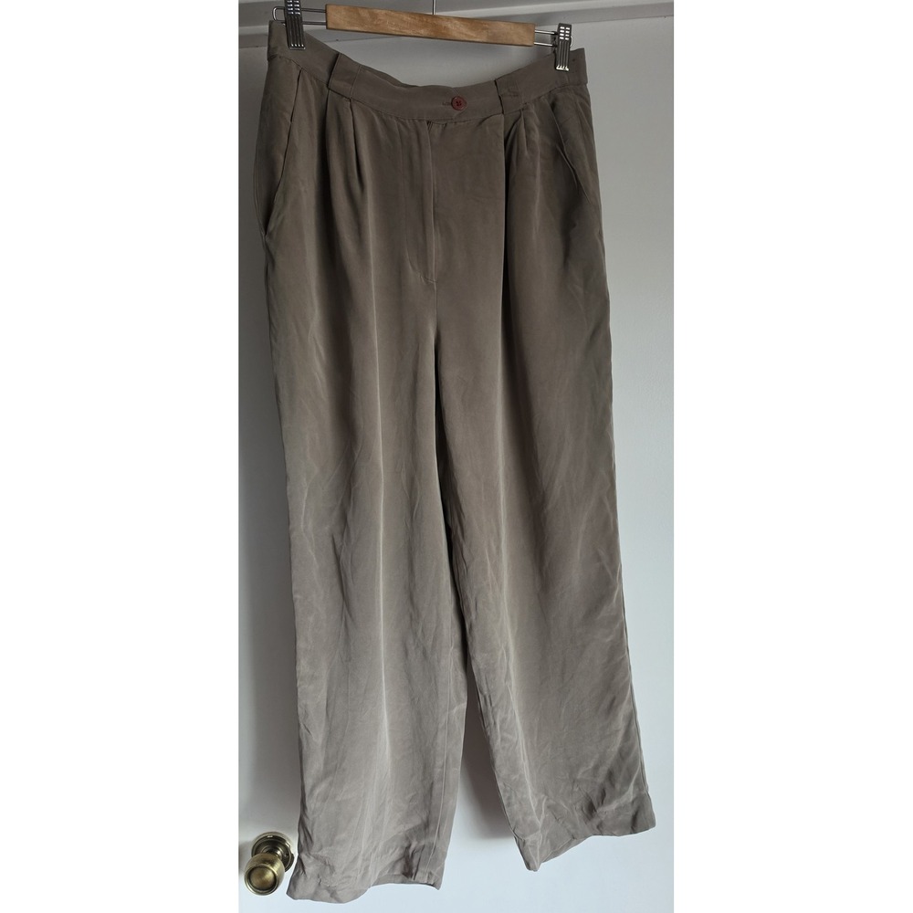 Classic Dimensions Silk Pants Size 8 Taupe Solid Women Trousers Slacks Vintage